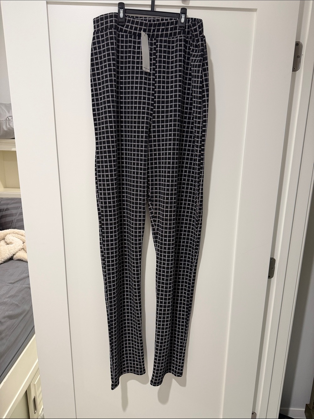 NWT Long Tall Sally Black & White Grid-Print Women's Trousers Size 12